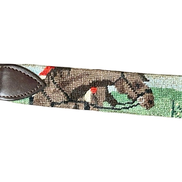Needlepoint Equestrian Hunt Scene Belt with Solid Brass Buckle – Size 28.5 - Picture 4 of 9